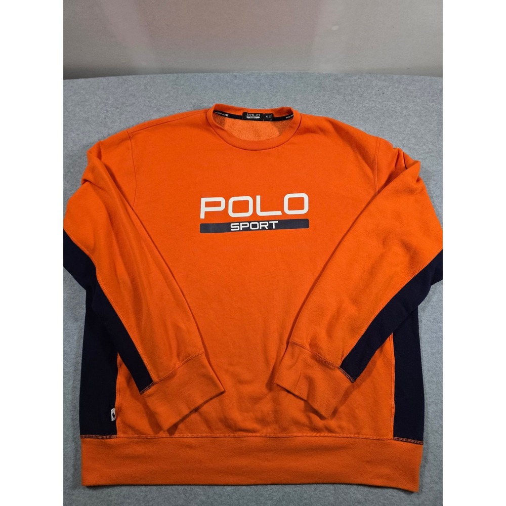 Vintage Y2k Polo Sport Ralph Lauren Mens XL Orange Blue Performance Sweatshirt
